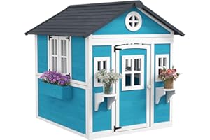 Outsunny Cabane Enfant extérieur, Maison Enfant extérieure, avec Porte, fenêtres et jardinières, cabane de Jardin pour Enfant 3-8 Ans, 114 x 126,4 x 135 cm, Bleu