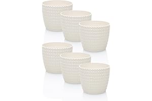‎IDEA-STATION idea-station RIBA Blumentopf Set 6 x 11 cm - creme-weiß - bruchsichere Blumentöpfe aus Plastik für verschiedenste Pflanzen, Blumen - Matte Übertöpfe für innen und außen