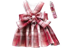 PAWSTRIP Dog Dress, Dog Harness Dress with Leash Set Comfy Puppy Girl Big Bow Skirt Doggy Cat Outfits Shirt with D Ring Kitten Vest Pet Clothes for Small Medium Large Dogs Cats