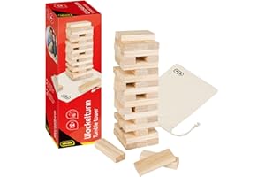 Idena - Wackelturm Spiel aus Holz, Geschicklichkeitsspiel mit 54 Bausteinen und Aufbewahrungsbeutel, Geschellschaftsspiel
