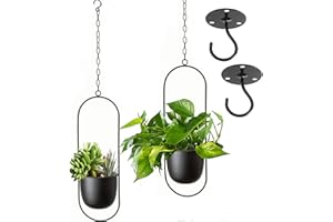 VDYXEW Metal Hanging Flower Pot, Hanging Decoration Pot, Metal Black Bolo Hanging Basket, Ceiling Hanging Planter for Indoor Plants, Succulents, Air Plants (Black, 2 Pack)