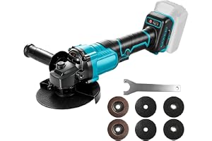 Roadtime Borstlös vinkelslip med 6 x skärhjul för Makita 18 V batteri (inget batteri), 100/125 mm skivor, 6 300 varv/min, bat