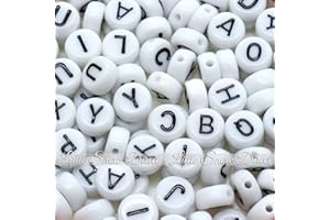 Little Snow Direct 100pcs 7mm Acrylic Letter Coin Beads A - Z Disc Alphabet Beads - MIX, White