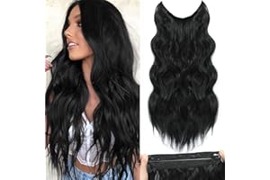 BUPPLER Haarverlängerung 50,8 cm Invisible Secret Hair Extensions Verstellbare Lange Gewellte Haarextension Synthetisches Upgrade 4 Sichere Clips in Haarteilen,Scharfschwarz
