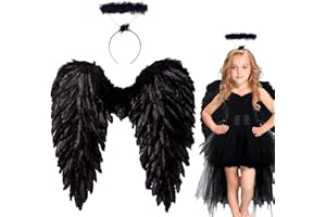 LRXYFYW 40cm EngelsflüGel Schwarz,FederflüGel Engel,Schwarz FlüGel MäDchen,Engels FlüGel KostüM,Engel KostüM Damen,Engel FlüGel,KostüM Engel