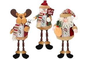 Achort 3 Piezas de Papá Noel Muñeco de Nieve Reno Sentado de Navidad Piernas Largas Adornos de Mesa Chimenea Decoración Figurines de Felpa (Estilo 1)