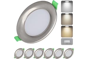 Benaep LED Recessed Ceiling Lights, 7W Ultra Slim LED Downlights, Warm White 3000K Neutral White 4000K Cool White 6500K, IP44 Dimmable Spotlights for Bathroom Kitchen Living Room,Silver 6 Pack