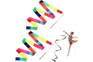 Molain 2 Pcs Dance Ribbons, 78.7 Inch Rainbow Ribbon, Sparkling Dance Ribbon Streamer, Rhythmic Gymnastics Ribbon, Ribbon Dancer Wand for Kids Adults Talent Shows Artistic Dancing Training