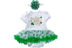 LIKPOJA Newborn Baby Girls My First St. Patrick's Day Outfits Dress Clothes Set with Baby Headbands Infant Green Tutu Carnival Green Shamrocks Romper