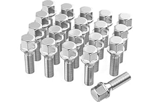 GAsupply 20pcs Tapered Seat Alloy Wheel Bolts | M14x1.5, 28mm Thread, 17mm Hex | Replacement Bolt Kit for Most Audi Volkswagen (Chrome)