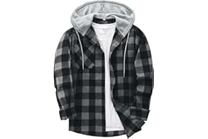 JACKETOWN Men's Plaid Shirts Casual Sweatshirt Men's Hoodie Long Sleeve Shirt with Pocket Button Down Men's Checked Shirt Jacket Flannel Shirt Regular Fit 4 Seasons Lumberjack Shirts M-3XL
