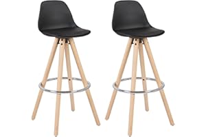 WOLTU Bar Stools Set of 2 pcs Barstools Black Breakfast Kitchen Counter Bar Chairs Wood Leg in Nature