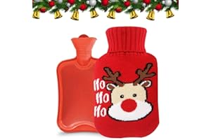 SEMINISMAR Bouillotte Eau Chaude,Bouillotte avec Couvercle,Sac à Eau Chaude de Noël,Bouillotte avec Housse Tricotée Amovible Sacs D'eau de Thérapie Chaude et Froide,pour Taille,Dos,Blessures Sportives,Rouge