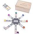 Engelhart - 250170 - Mexican Train Dominoes Set D12 - Wooden Box - 91 Colorful 9mm Dominoes + 8 Colorful Trains - 2 to 8 Players