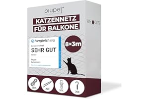 PiuPet® Katzennetz für Balkon I 8x3m I transparent I inklusive Montagematerial I Katzennetz | Katzenschutz Fenster I Katzen Balkonnetz I Ideal für uneingeschränkte Sicht