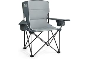 TIMBER RIDGE Camping Chairs for Adults Heavy Duty 200kg Oversized, Padded Folding Chair with Cup Holder and Cooler Bag Comfy for Outdoor Picnic Fishing Garden (Light Grey- 1PC)