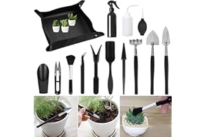 Lunaanda Kit d'Outils de Jardinage, 100x100cm Tapis de Jardinage Pliable et 13 Pièces Mini Outils de Jardin Intérieur pour Plantes Succulentes Transplantation, Kit d'Outils pour Bonsai Miniatures