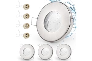 GeyouLux 4x Spot LED Encastrable IP65 Cadre Avec Douille GU10, Spots de plafond en Fer Nickel brossé, Rond plat Spots Salle de bain spot cadre d'encastrement 68mm pour extérieur- intérie