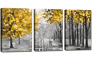 FAJERMINART 3 Pièces Arbre d'automne jaune Tableau Décoration Murale Salon Impression sur Toile Image sur Toile Peintures sur Toile Décoration Murale pour Chambre Maison Bain prêt à accrocher 30x40cmx3pcs