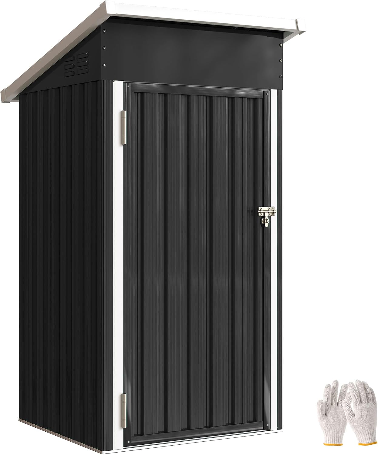 Outsunny Caseta de Jardín Exterior 0,74 m², 107,5x91x185 cm, Cobertizo de Jardín Exterior Metálico con Techo Inclinado, Puerta con Cerradura y Ventilaciones para Almacenamiento de Herramientas, Gris