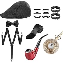 Costume Années 20 Homme 7 Pièces - Chapeau Panama, Montre, Nœud Papillon, Moustaches... Pour Soirée Gatsby