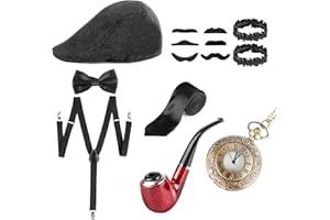 VFANDV Accesorios para Hombre de los Años 20, Set de 14 Piezas Gatsby 1920s, Disfraz para Carnaval Mascarada Halloween