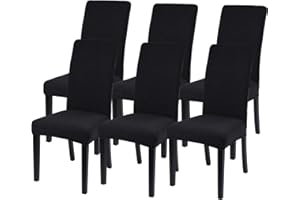 JuneJour Dining Chair Covers Set of 6 Stretch Removable Washable Kitchen Chair Slipcovers Elastic Spandex Fabric Chair Protector Covers for Dining Room(A-b-knitted Black)