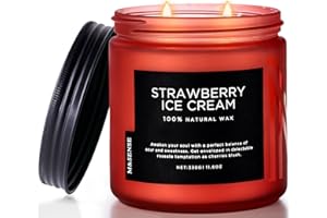 ‎M&SENSE M&SENSE Świeca Sojowa Truskawka-Lody w Szkle (330g, 70h) | 2 Knoty, Słodki Zapach | Naturalna, Długotrwała | Prezent Uniwersalny