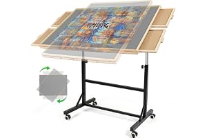 ALL4JIG 1 500 bitar pusselbord med ben och hjul, 24,92 tum x 33,15 cm träpusselbord med 4 lådor och fodral, vertikalt alternativ, bärbar dator och ritbord för soffa, för tegelbyggnad