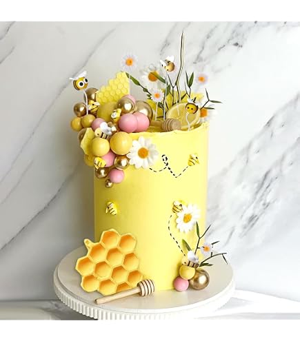 Happy Birthday Tortendeko 11-teiliges Bienen-Kuchen-Topper-Set – Mit Happy Birthday, Bienen, Gänseblümchen & Blumenkorb – Aus Weichem Ton – Perfekt Für Bienenthemen-Partys & Babypartys