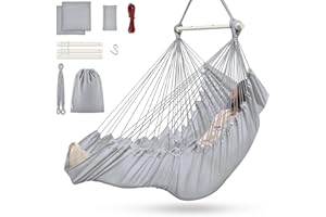 OUTERMAN Silla Colgante para Exterior & Interior, Silla Hamaca Colgante con 3 Cojines y Soporte para Reposapiés para Jardin, Terraza, Balcón, Dormitorio, Ofi, Capacidad de Carga de 200kg Gris