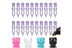 ATOMUS 20 szt. igieł do tatuażu 1203RL fioletowe igły wzoru wkładki do pióra z jednorazowymi miseczkami atramentem czaszki do pióra obrotowe
