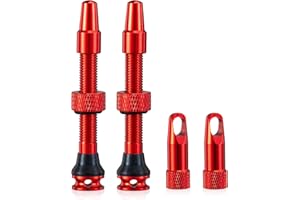 HZJD 2Pezzi Bike Tubeless Presta Valve Stem, Rosso, Strumento di rimozione del nucleo integrato(44 mm)