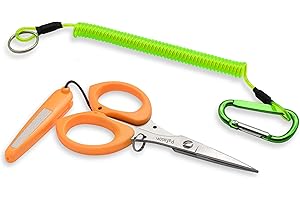 PAFASON Acier Inoxydable Tresse Ligne Pêche Ciseaux avec Couverture de Sécurité, Tranchant Dentelé, Dragonne, Pointes de Haute Précision, Poignée Ergonomique