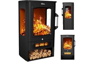 ‎TRONITECHNIK Tronitechnik® Elektrokamin elektrisch - Kaminfeuer mit LED Flammeneffekt, 1kW/2kW Watt Kamin, mit Thermostat Panorama-Sichtfenster Heizfunktion, 2 Heizstufen, mit Ventilation