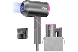 DEWILY Asciugacapelli Professionali Ionico - Phone Capelli Ioni， 3 temperature，manico pieghevole， 1800W Asciugacapelli， Piccolo asciugacapelli Hair Dryer (Grigio/Rosa - 1 Ugello)