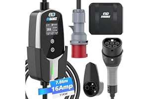 ‎EVDANCE EVDANCE Mobile Wallbox 11kW [7.8m 3-Phasig 6-16A] Typ 2 Ladekabel CEE 16A auf Typ 2 mit Einstellbarer Ladeleistung für Elektroauto, Silber