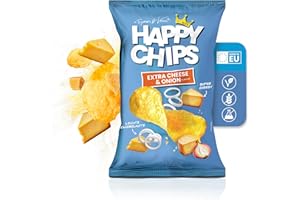 ‎HAPPY CHIPS BY TRYMACS & KNOSSI Happy Chips by Trymacs & Knossi® (10x 150g) Extra Cheese | Limited Edition | Extra knusprig | Chips Grosspackung | Party Box | Snackbox | Salzige Snacks | Knabberbox