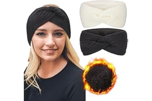 DRESHOW Damen Warm Gestricktes Stirnband Winter Ohrenwärmer Gehäkelte Kopfwickel Dickes Fleecefutter Haarbänder