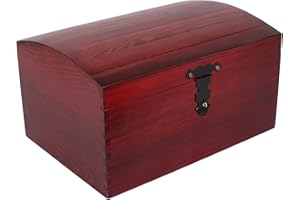 Creative Deco Duży Kufer Pudełko z Drewna | Lakierowane Czerwone | 34.5 x 25 x 19.2 cm | z Zaokrągloną Pokrywą i Zamkiem | Skrzynia z Drewna | Idealna na Dokumenty, Zabawki, Narzędzia i Pamiątki