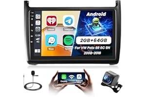 Fuluku 2+64G Android Autoradio für VW Polo 6R 6C 9N 2008-2016 mit Wireless Carplay&Android Auto, 9'' IPS Touchscreen Radio mit Bluetooth/GPS/Rückfahrkamera/FM/WiFi/SWC/26UI