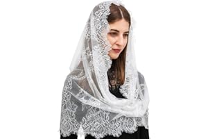 OEIOTEI Voile Mantilla Infini en Dentelle Blanche pour Église - Écharpe Chapeau Femme Catholique Mariage de Mariée Latin, Blanc., A
