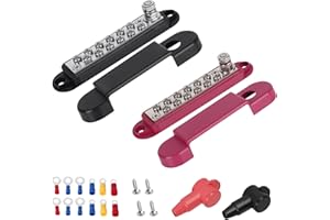 JMEST LEAD 2PCS 12V Bus Bar with Cover, 180A 12 Terminal Power Distribution Block 1x M6 Terminal Stud + 12x M4 Screws, Auto Marine Battery Bus Bar Terminal Block 12V-48V For Cars RV Boat Solar