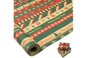 MJNEDY Rollo de papel para envolver regalos grande: 76 cm x 15 m Papel de regalo Kraft navideño reciclable para Navidad, cumpleaños, bodas, festivales, decoraciones para regalos