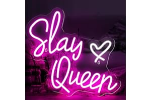 jklitio Personalized Slay Queen Neon Sign - Pink LED Light for Bedroom, Bar, Club - Neon Wall Light USB Powered with Switch - Perfect for Birthday Party