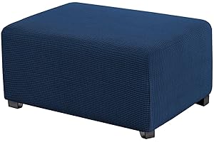 uyeoco Copri Pouf Elasticizzato Rettangolare Elasticizzato 80/90/100/120, Copertura Ottomana Fodera per poggiapiedi Tinta Unita Lavabile(Blu Navy,74-86cm)