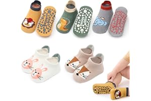 angelikashalala 5 Paar Baby rutschfeste Socken,Anti Rutsch Babysocken with Cartoon Tiermotive für Baby Mädchen Jungen Kinder