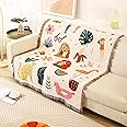 LumiSyne Double-Sided Cotton Woven Throw Blanket With Tassel Jungle Bohemian Style Tapestry Shawl Multi-Function Decorative Throws For Sofa Bed Armchair Camping Blanket Tablecloth Carpet 160x130cm