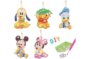 CHUKUA 5Pcs Diamond Art Keyrings for Kids, Cute Diamond Painting Stickers Keychain Anime Pendant, 5D DIY Diamond Painting Kit and Diamond Painting Accessories, Novelty gifts Party Bag Fillers for Kids