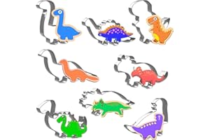 Joyoldelf Juego de moldes para galletas con forma de dinosaurio, tamaño grande, de acero inoxidable, para manualidades, fondant, galletas, juego para niños (8 unidades)